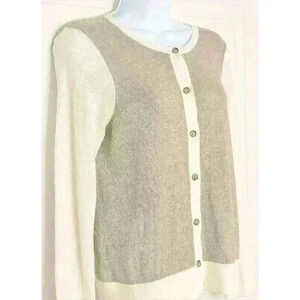 Ann Taylor Loft cardigan rabbit hair blend LP petite long sleeve cream beige